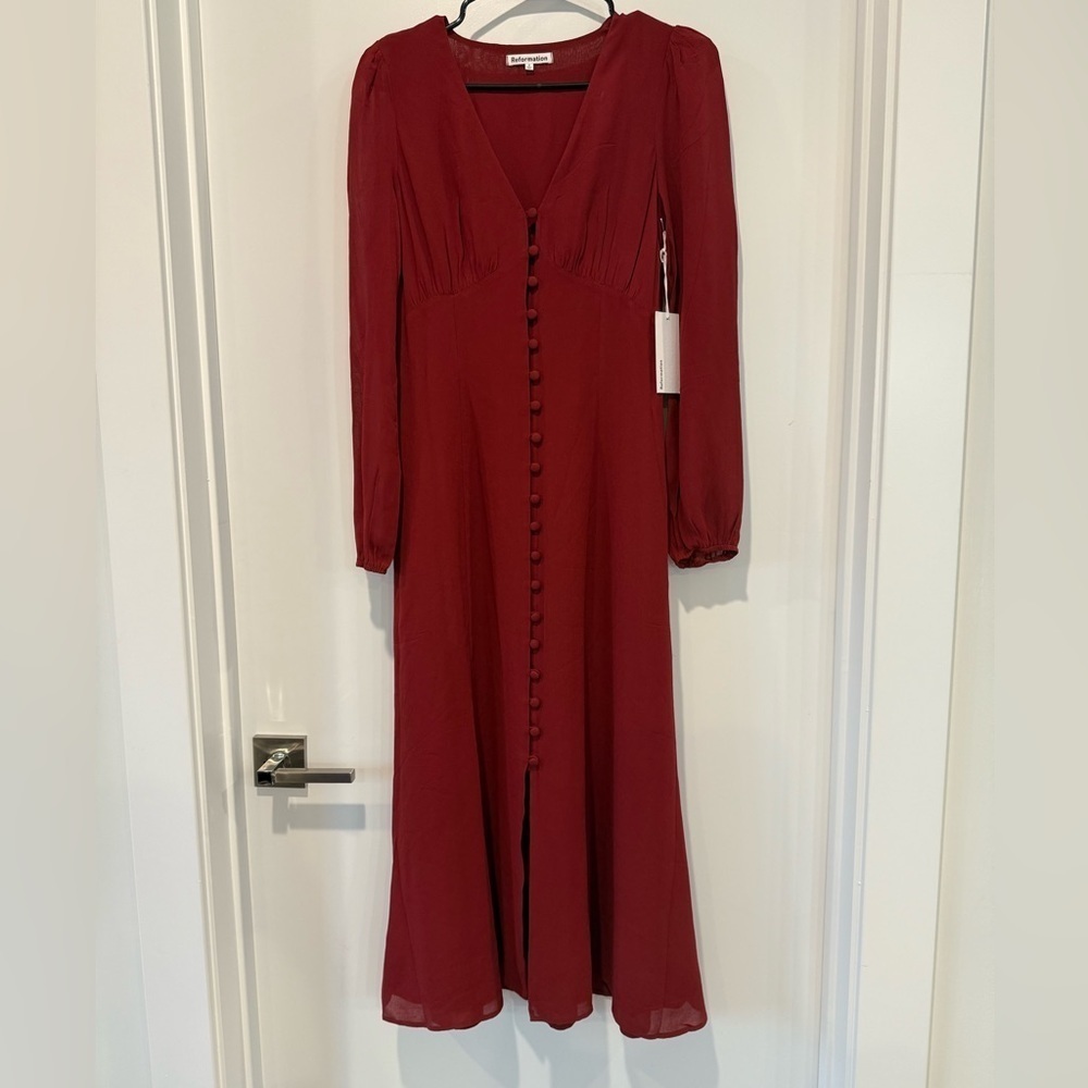 NWT Reformation Brogan Long Sleeve Button Front Midi Dress - Picture 1 of 7